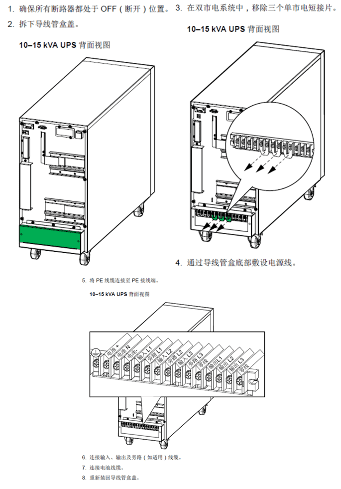 施耐德施耐德Easy10-15kVA UPS三进三出连接端子示意图