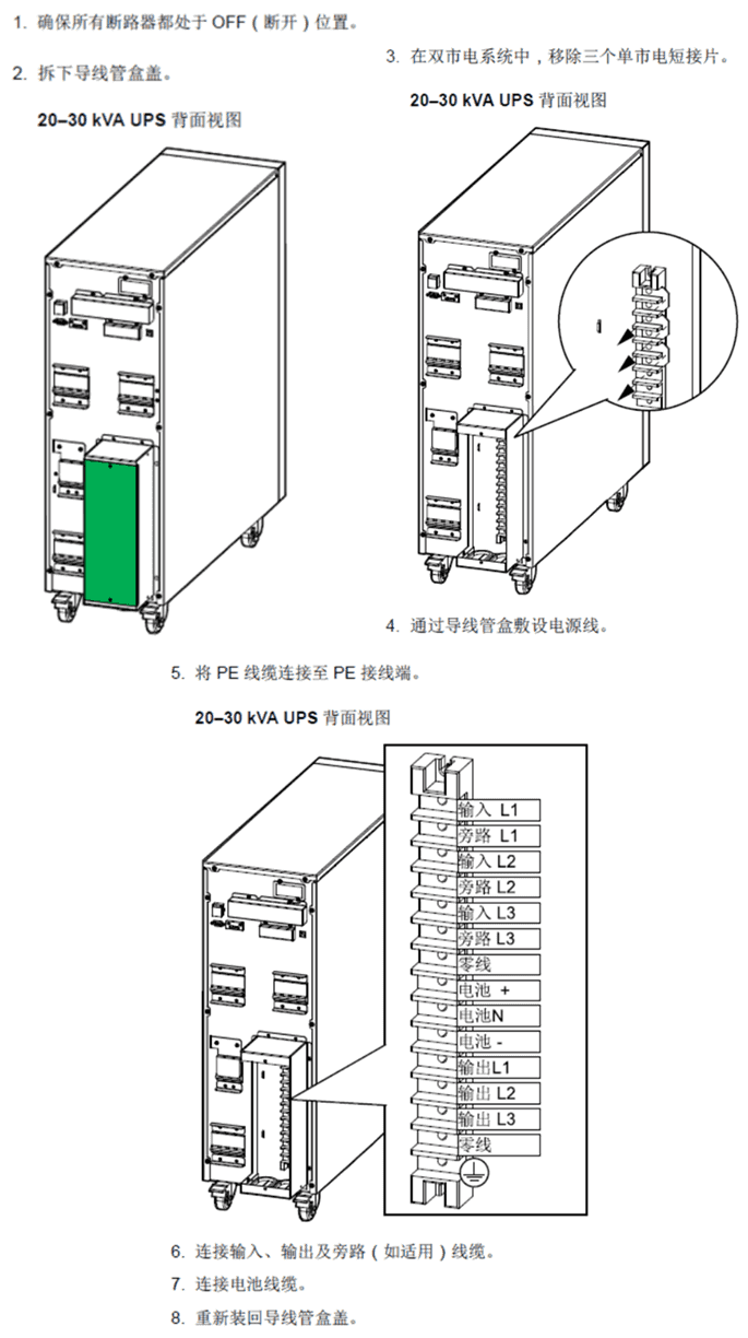 施耐德施耐德Easy20-30kVA UPS三进三出连接端子示意图